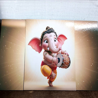 Ganesha 3 Panel Mdf Wall Frame Home Decor Religious Art 16.5x12in (1 Pc)