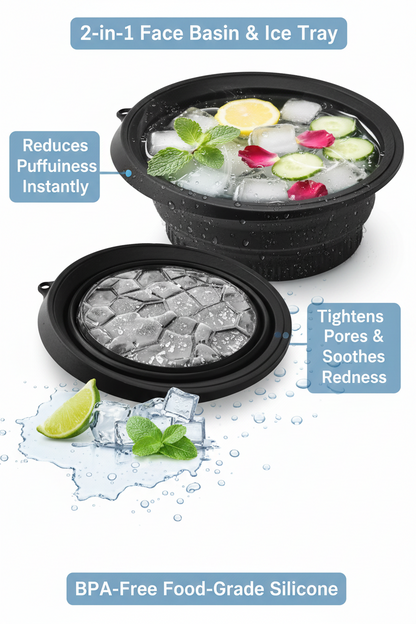 Collapsible Silicone Ice Bowl — Foldable Face Wash Basin with Built-In Ice Tray for Skin Icing & Face Care