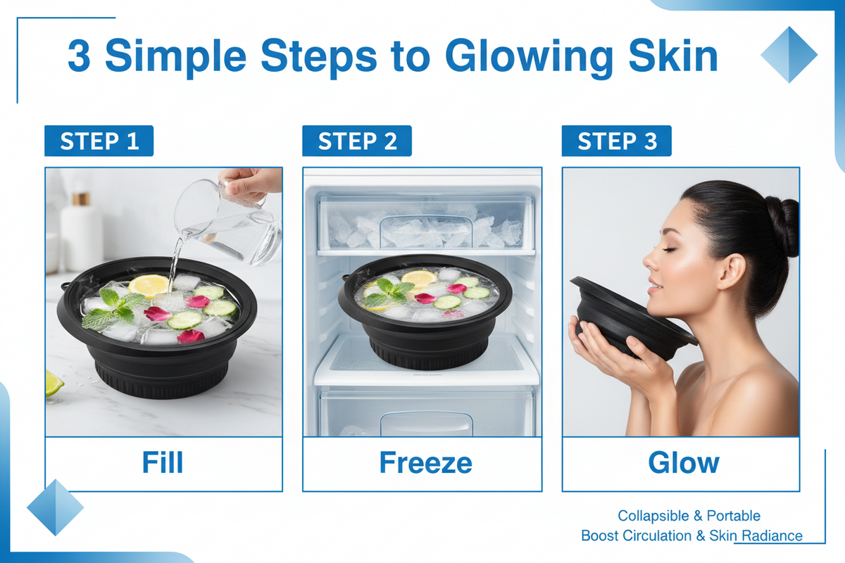 Collapsible Silicone Ice Bowl — Foldable Face Wash Basin with Built-In Ice Tray for Skin Icing & Face Care