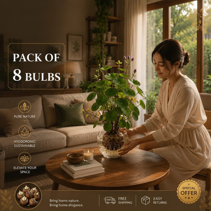 Stephania Erecta Bulbs Pack of 8 - lifestyle image with woman and indoor plant