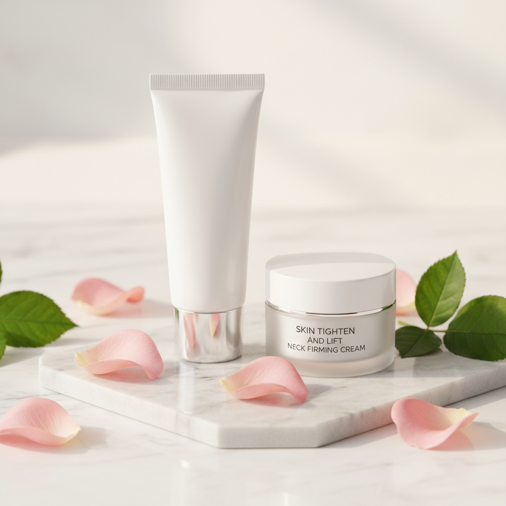 Skin Tighten and Lift Neck Firming Cream product hero on marble surface
