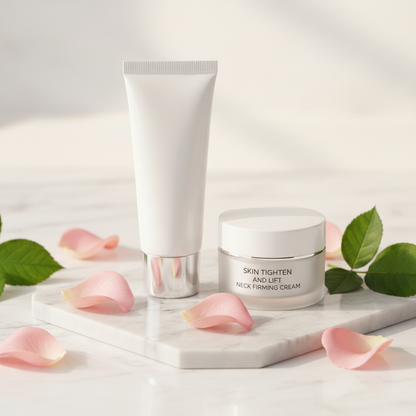 Skin Tighten and Lift Neck Firming Cream product hero on marble surface