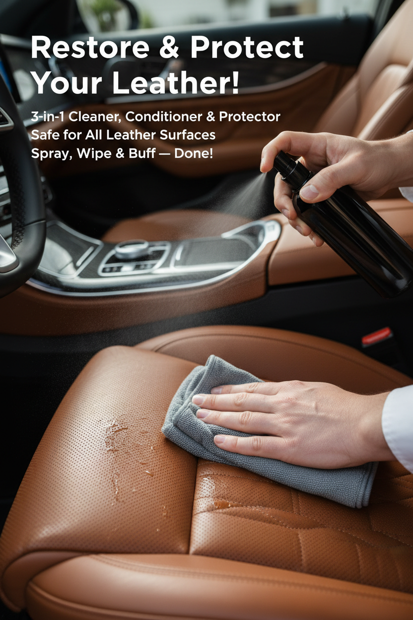 Leather Care Spray — 3-in-1 Cleaner, Conditioner & Protector for Car Seats, Sofas, Bags & Shoes