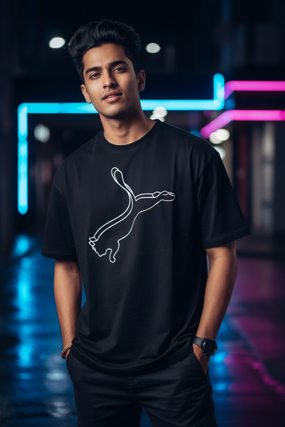 Men's Black Oversized Graphic Print T-Shirt — Streetwear Casual Tee