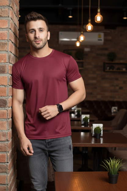 Men's Solid Round Neck Half Sleeve T-Shirt — Pack of 4 (Black, Navy, Steel Blue, Maroon)