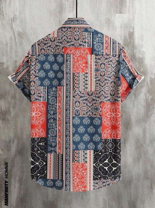Men Regular Fit Printed Cut Away Collar Casual Shirt
