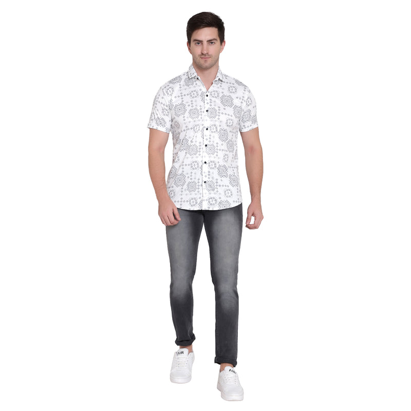 Men Regular Fit Printed Ribbed Collar Casual Shirt