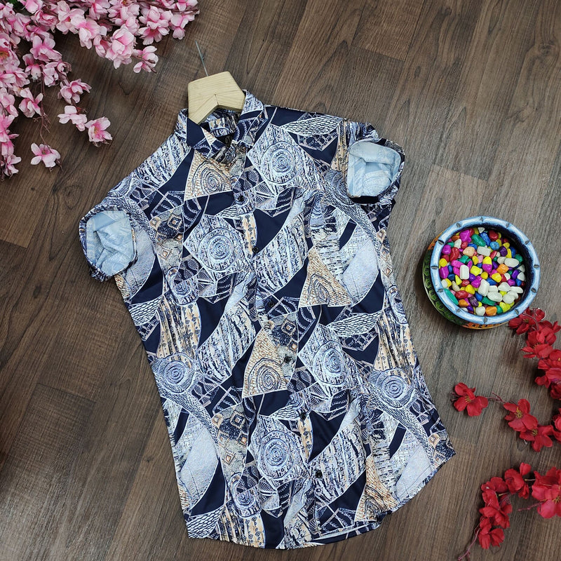 Men Regular Fit Printed Ribbed Collar Casual Shirt