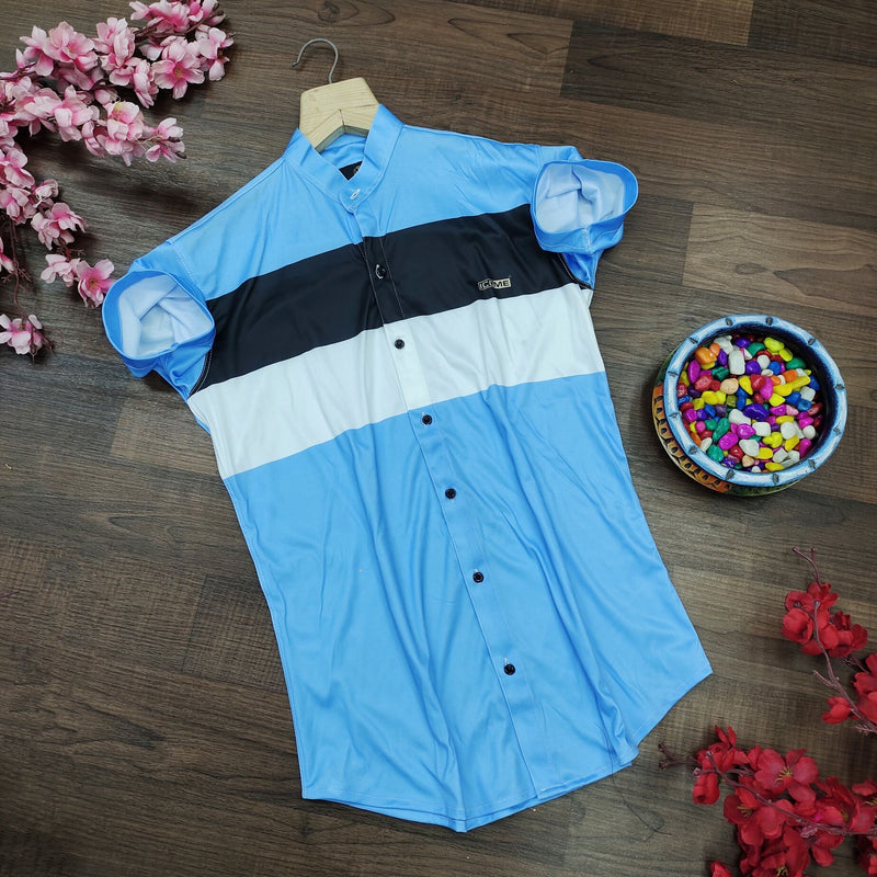 Men Regular, Super Slim Fit Color Block Mandarin Collar Casual Shirt