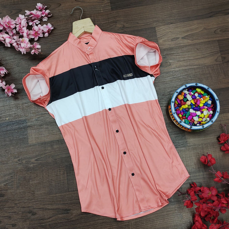 Men Regular, Super Slim Fit Color Block Mandarin Collar Casual Shirt