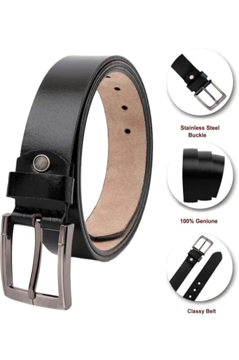 Mens Genuine Leather Adjustable Stainless Steel Pin Buckle Formal Wear Belt