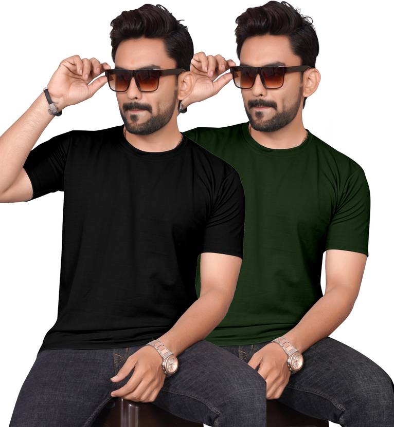 Mens Round Neck Plain Half Sleeve T-shirts (Pack Of 2)