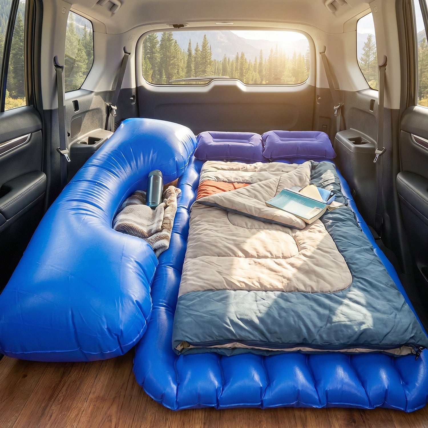 Comfortable Car Air Mattress Bed Set With Inflatable Headrest For Travel Relaxation (1 Set)