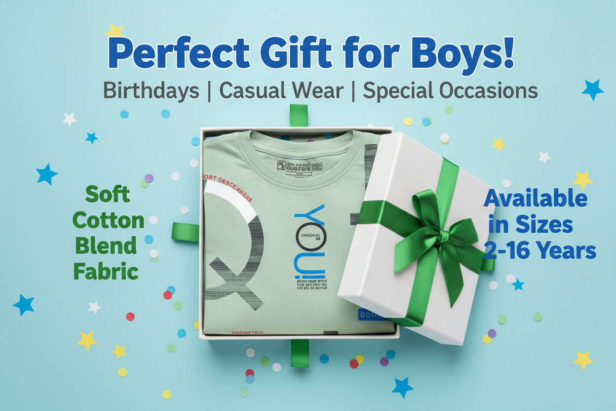 Cotton Blend Round Neck Printed T-Shirt for Boys — Mint Green Casual Wear (2-16 Years)