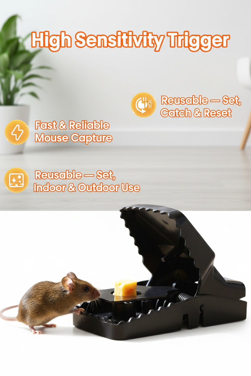 Reusable Mousetrap — High Sensitivity Trigger Mouse Trap for Indoor & Outdoor Use (Pack of 1)