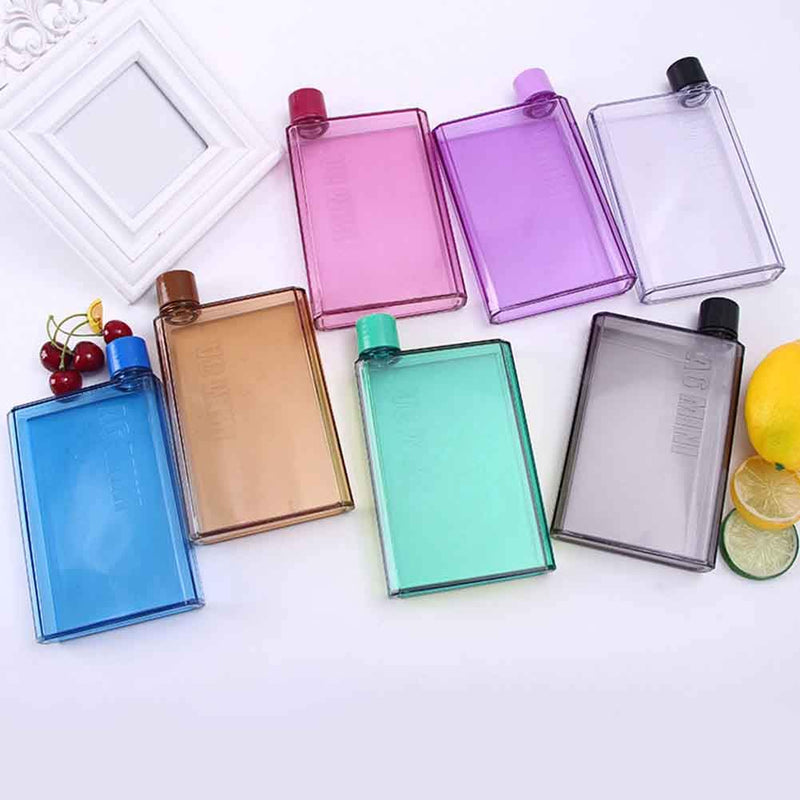 Multicolor Flat Water Bottle, Portable Clear Reusable Flat A6 Water Bottle Slim Fits in Your Bag for School