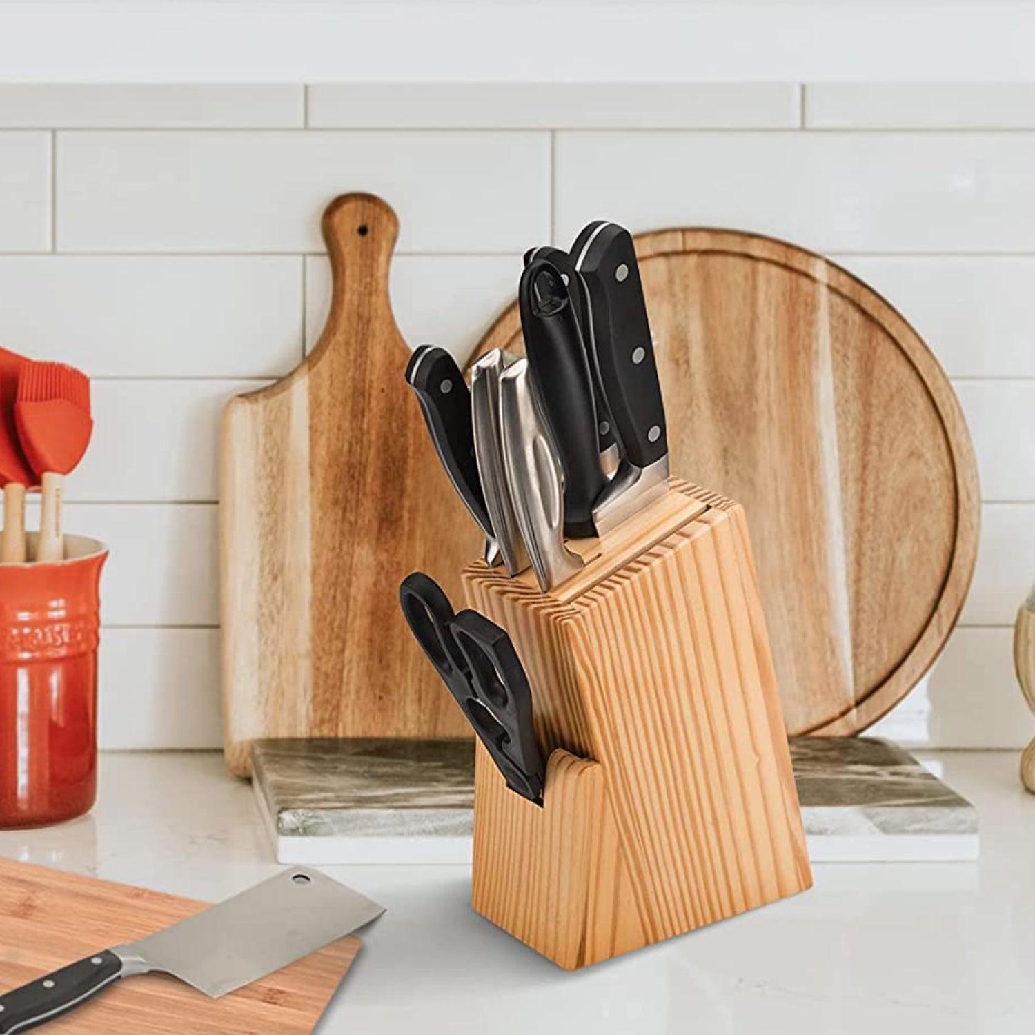 Kitchen Knife Set With Wooden Block And Scissors (5 Pcs Black)