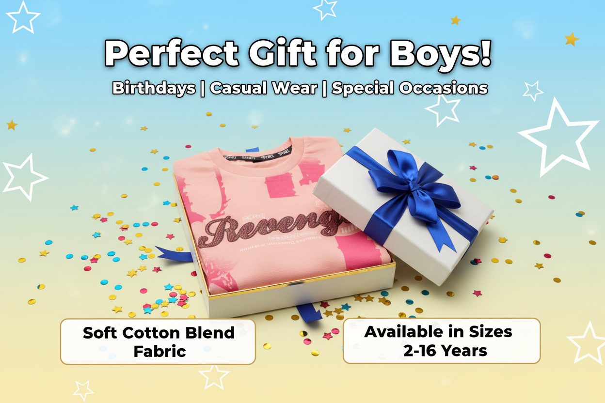 Cotton Blend Round Neck Printed T-Shirt for Boys — Peach Casual Wear (2-16 Years)