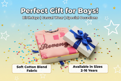 Cotton Blend Round Neck Printed T-Shirt for Boys — Peach Casual Wear (2-16 Years)