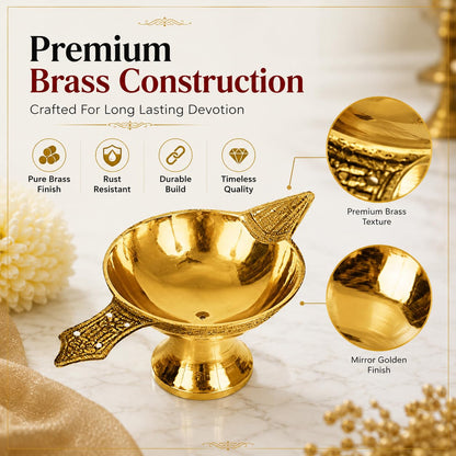 Pure Brass Traditional Decorative Diya Set for Puja, Aarti & Home Temple (Pack of 2)