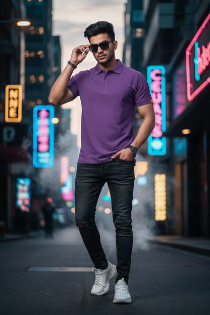 Men's Cotton Polo T-Shirt — Pack of 5 (Teal, Grey, Black, Purple, Beige)