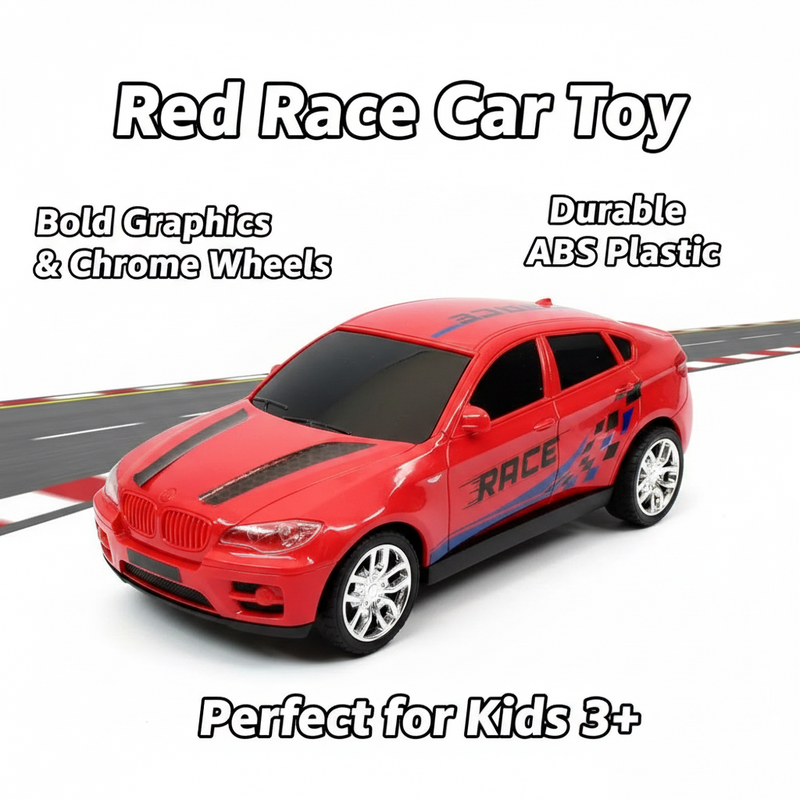 Red Race Car Toy for Kids — ABS Plastic Supercar with Race Graphics & Chrome Wheels