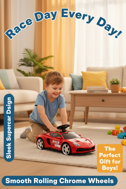 Red Race Car Toy for Kids — ABS Plastic Supercar with Race Graphics & Chrome Wheels