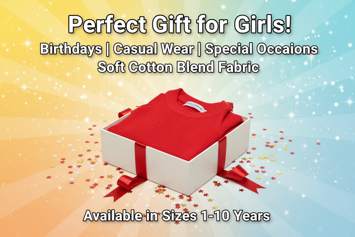 Cotton Blend Solid Top for Girls — Red Casual Wear (1-10 Years)