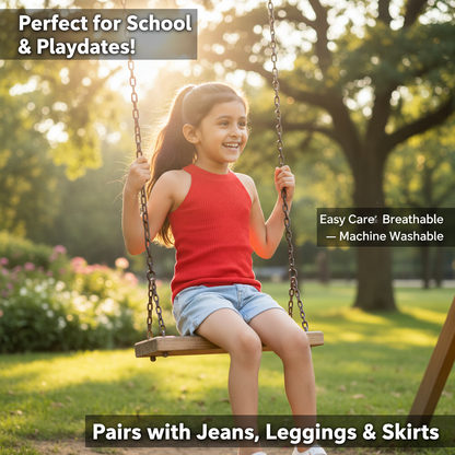 Cotton Blend Solid Top for Girls — Red Casual Wear (1-10 Years)