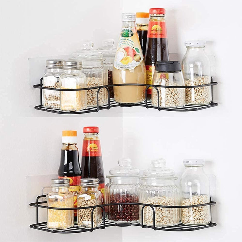 Self-Adhesive Metal Wall Mount Bathroom Corner Storage Rack and Shelves Stand,