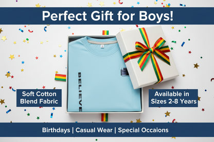 Cotton Blend Round Neck Printed T-Shirt for Boys — Sky Blue Casual Wear (2-8 Years)