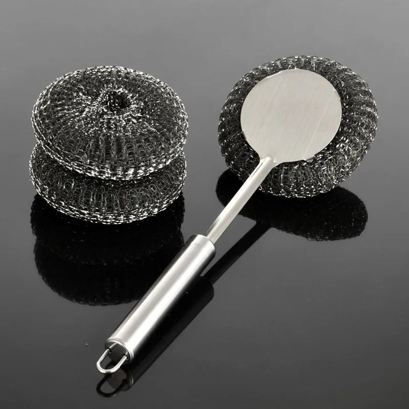 Steel Wool Detachable Brush with Long Handle for Utensil Cleaning