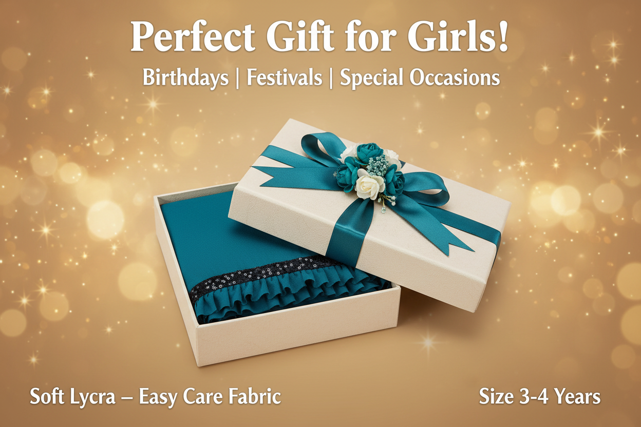 Lycra Solid Saree for Girls — Teal Ethnic Wear (3-4 Years)