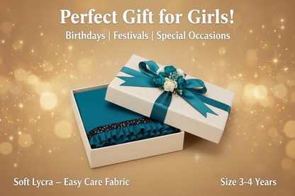 Lycra Solid Saree for Girls — Teal Ethnic Wear (3-4 Years)