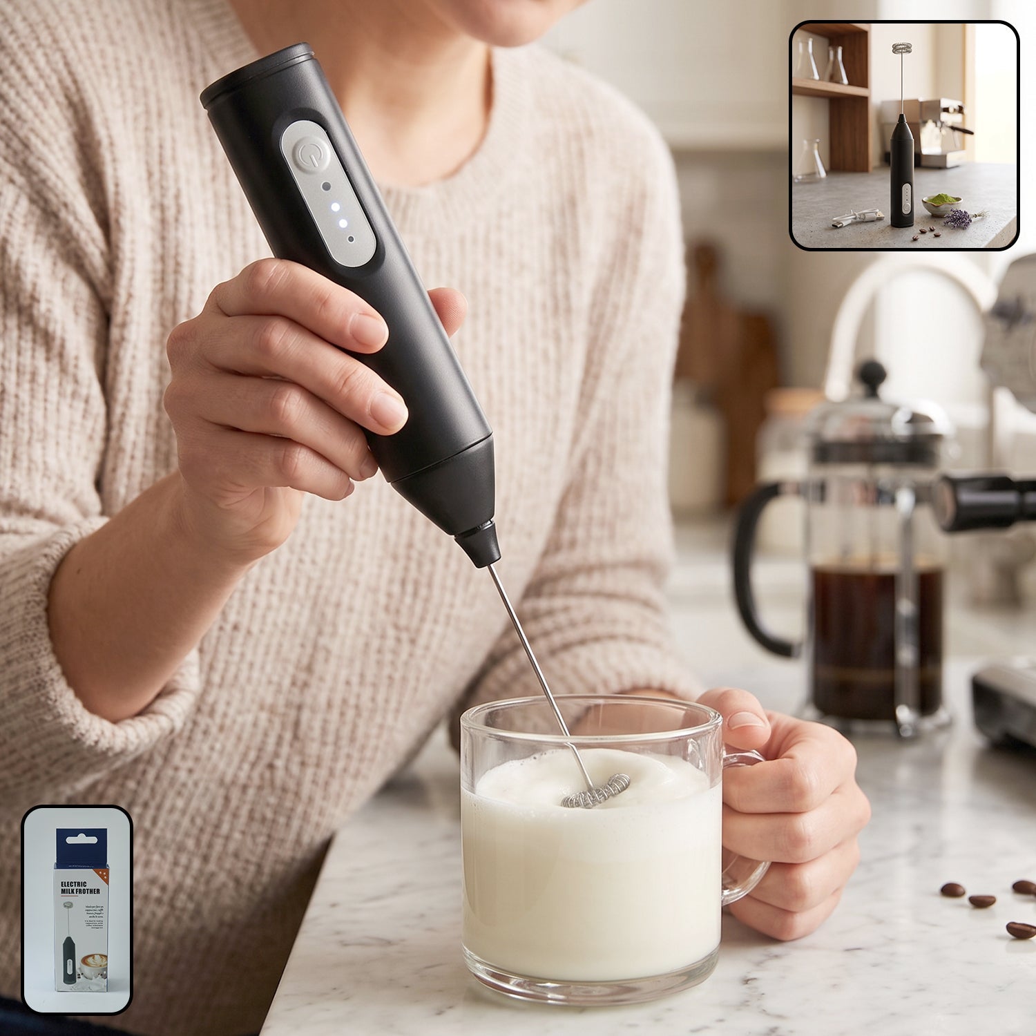 Handheld Electric Milk Frother Battery Coffee Foam Maker Whisk Mixer (1 Pc)