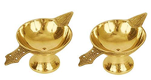 Pure Brass Traditional Decorative Diya Set for Puja, Aarti & Home Temple (Pack of 2)