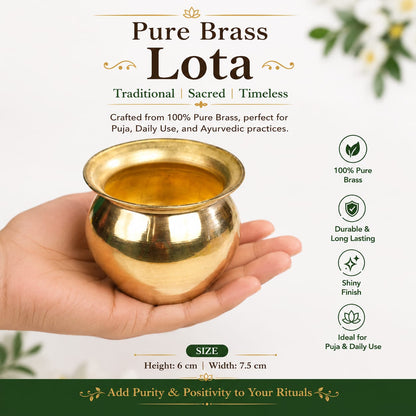 Pure Brass Traditional Pooja Lota Kalash for Daily Worship & Religious Ceremonies