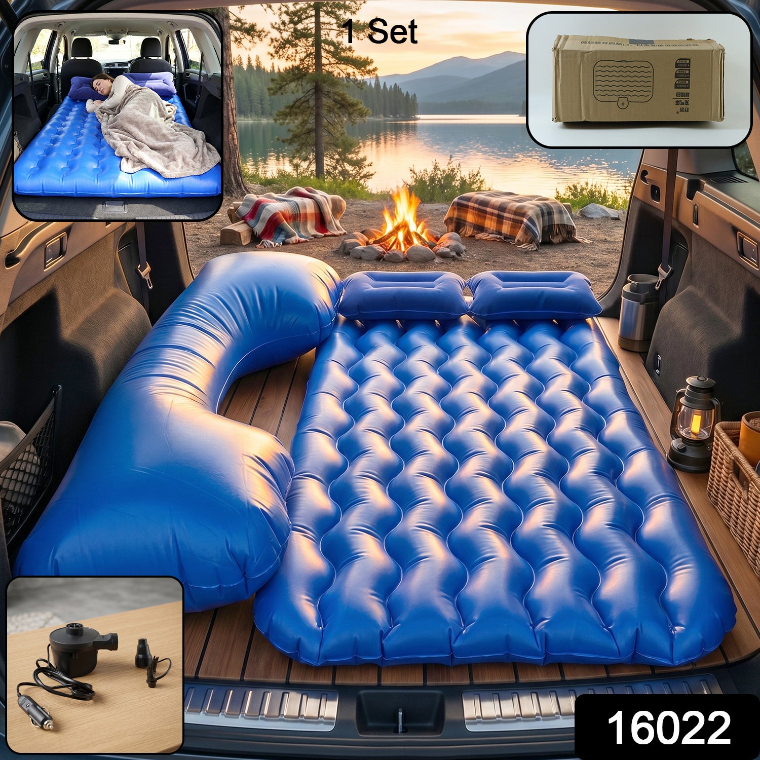 Comfortable Car Air Mattress Bed Set With Inflatable Headrest For Travel Relaxation (1 Set)