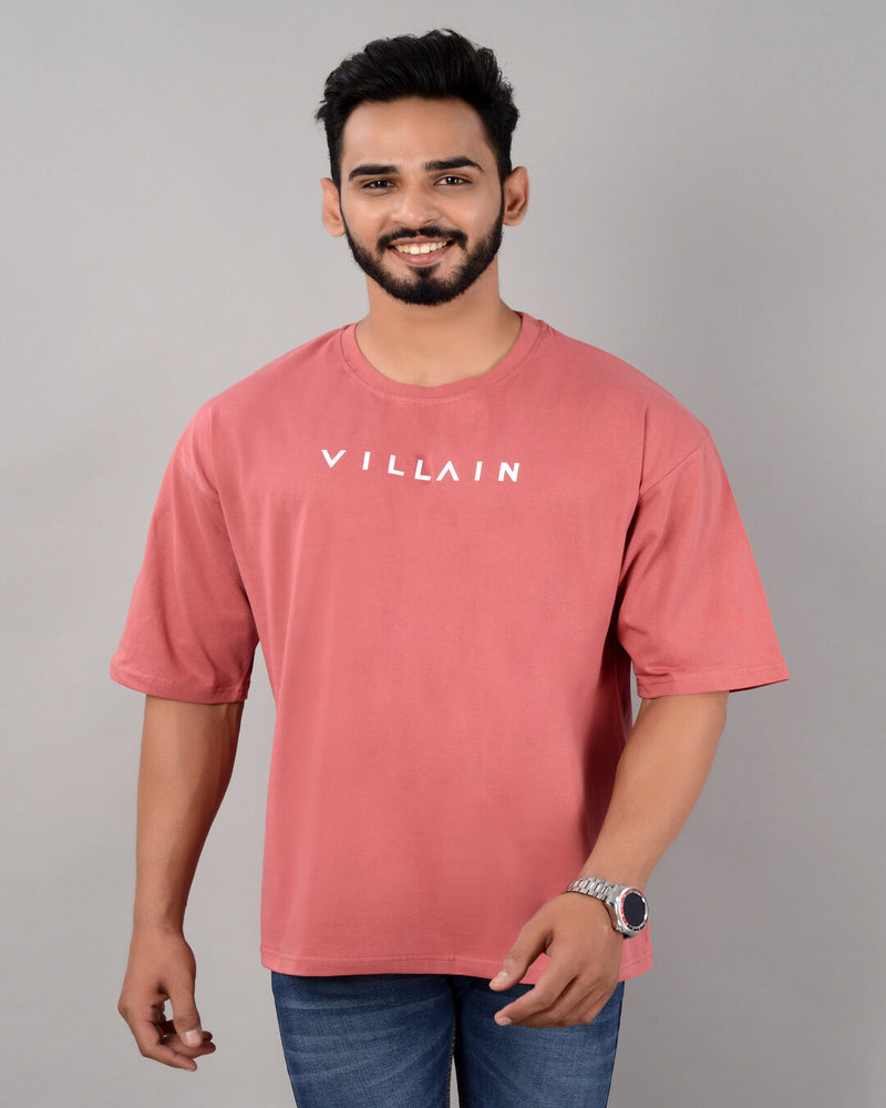 Cotton Blend Oversize Loose Fit Drop Shoulder Round Neck Half Sleeve Typography Peach T-Shirt for Men (SIZE- M,L,XL,XXL)