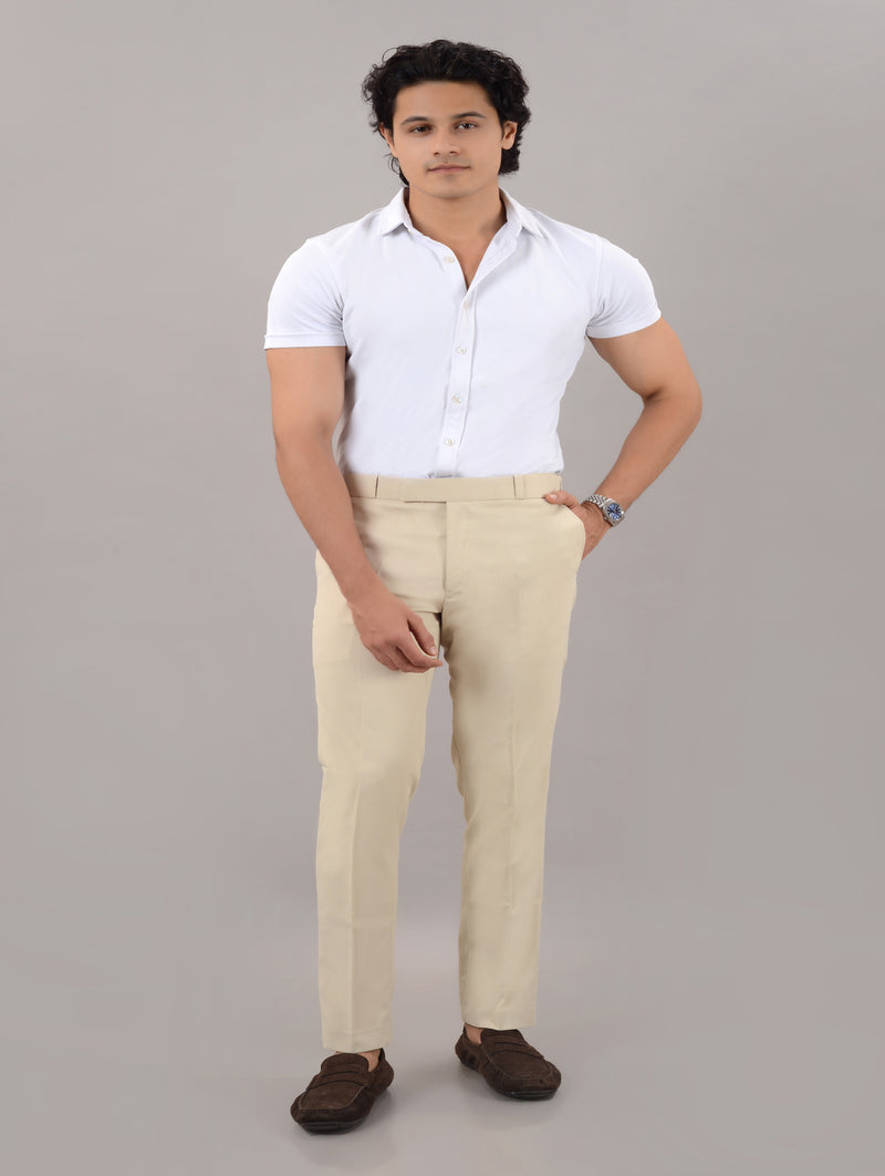 Cream Stretchable Formal Pant with Expandable Waist for Men (SIZE - 30,32,34,36)