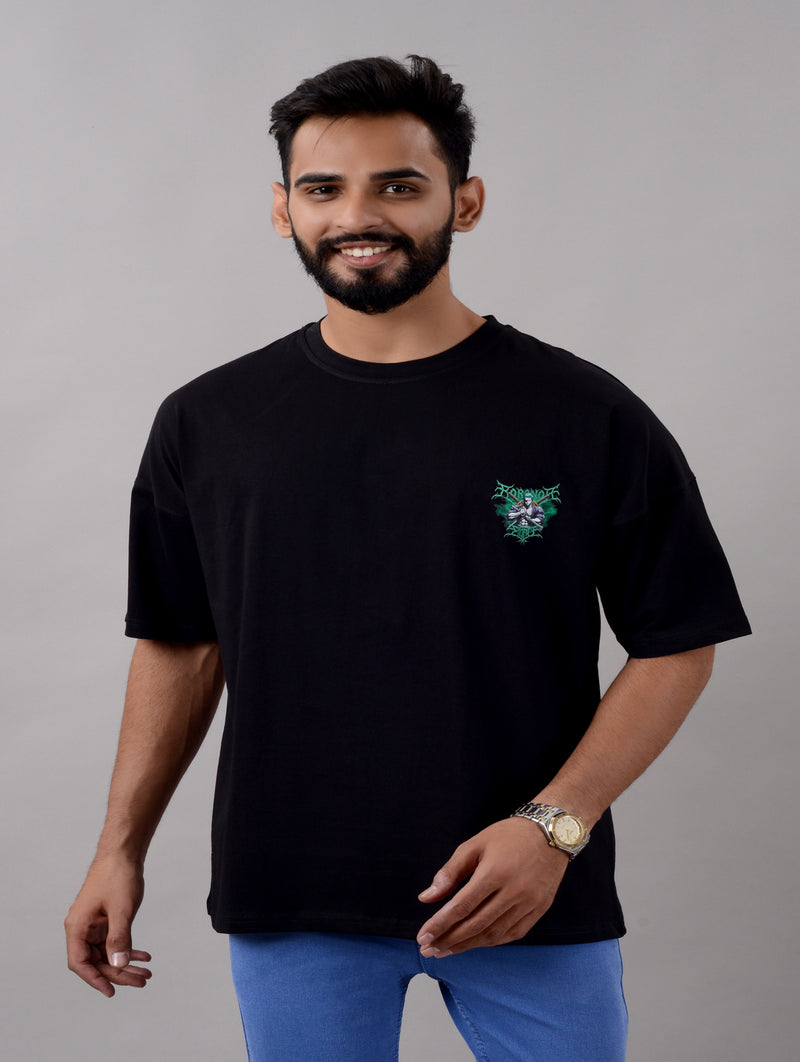 Zoro Men Half Sleeve Round Neck Black Graphic Print Oversized Fit T-Shirts (SIZE- M,L,XL,XXL)