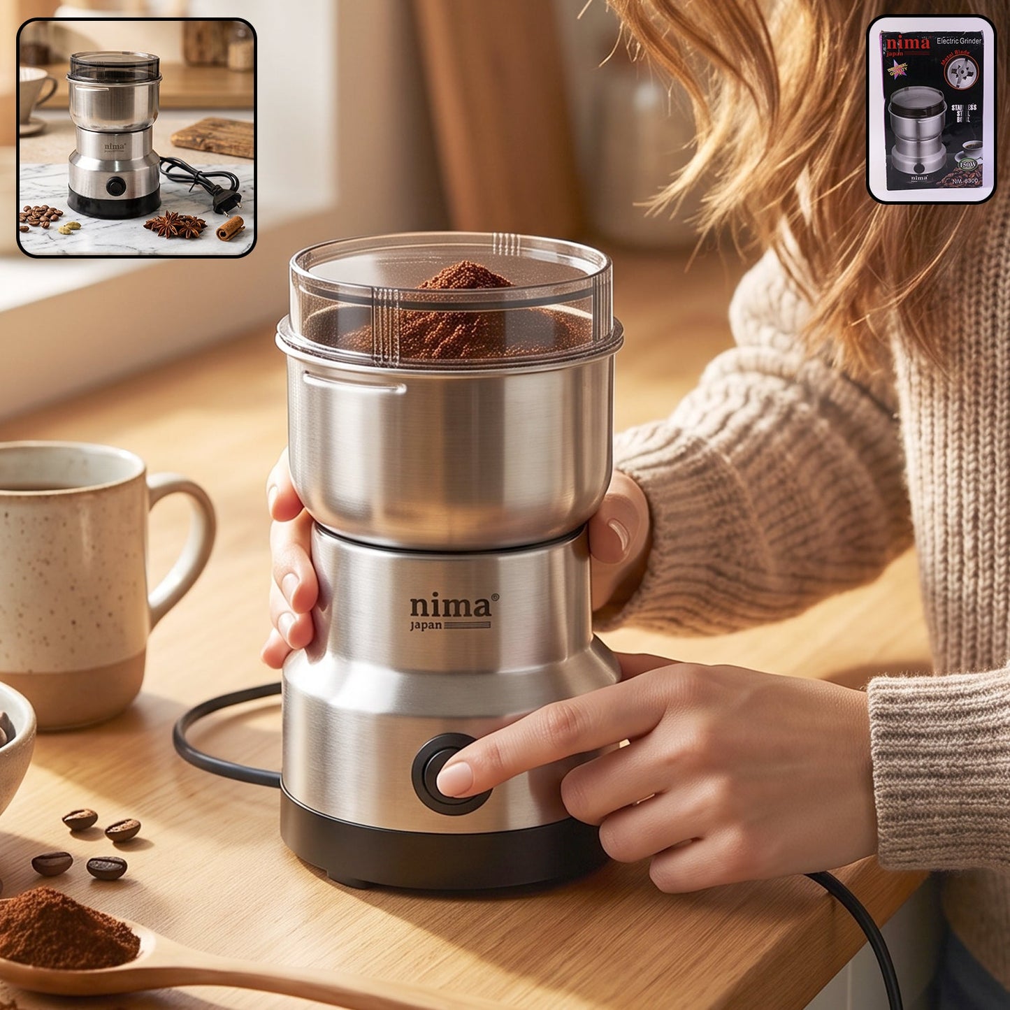 Mini Electric Grinder 150w Stainless Steel For Coffee Spice And Masala (1 Pc)