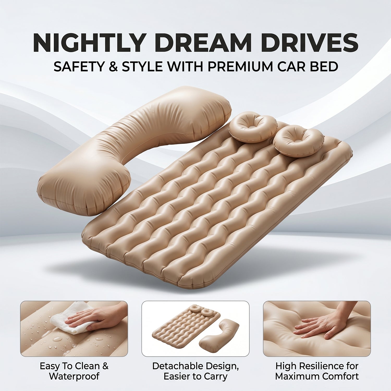 Car Air Mattress Bed Set With Inflatable Pillows And Air Pump For Comfortable Travel Sleeping (1 Set)