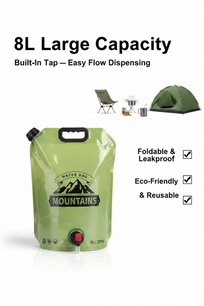 Foldable Large Capacity Outdoor Water Storage Bag — 8L with Tap & Handle for Camping, BBQ & Outdoor Cooking (Pack of 2)