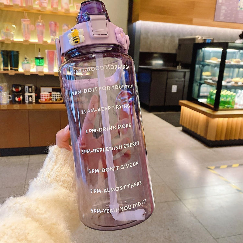 Water Bottle Motivational Water Gallon with Time Marker Large Capacity 2L Multicolor