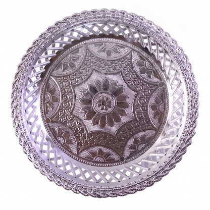 Decorative Silver Serving Tray  Elegant Round Floral Design