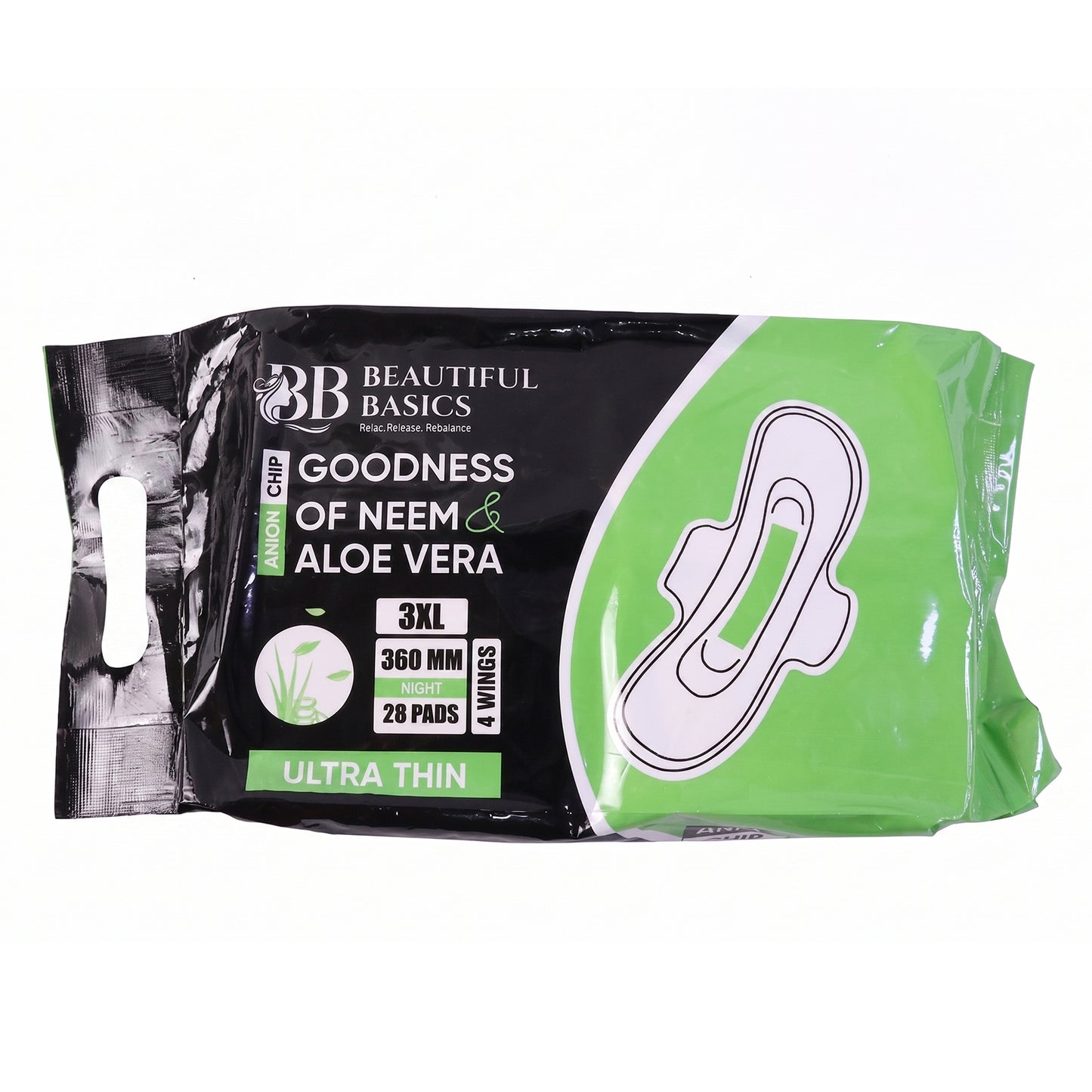 Beautiful Basics Neem  Aloe Vera Sanitary Pads 3xl 360mm Night (28 Pads)