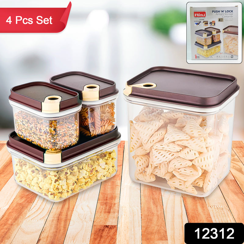 Push N Lock Airtight Food Storage Container Set (4 Pcs)