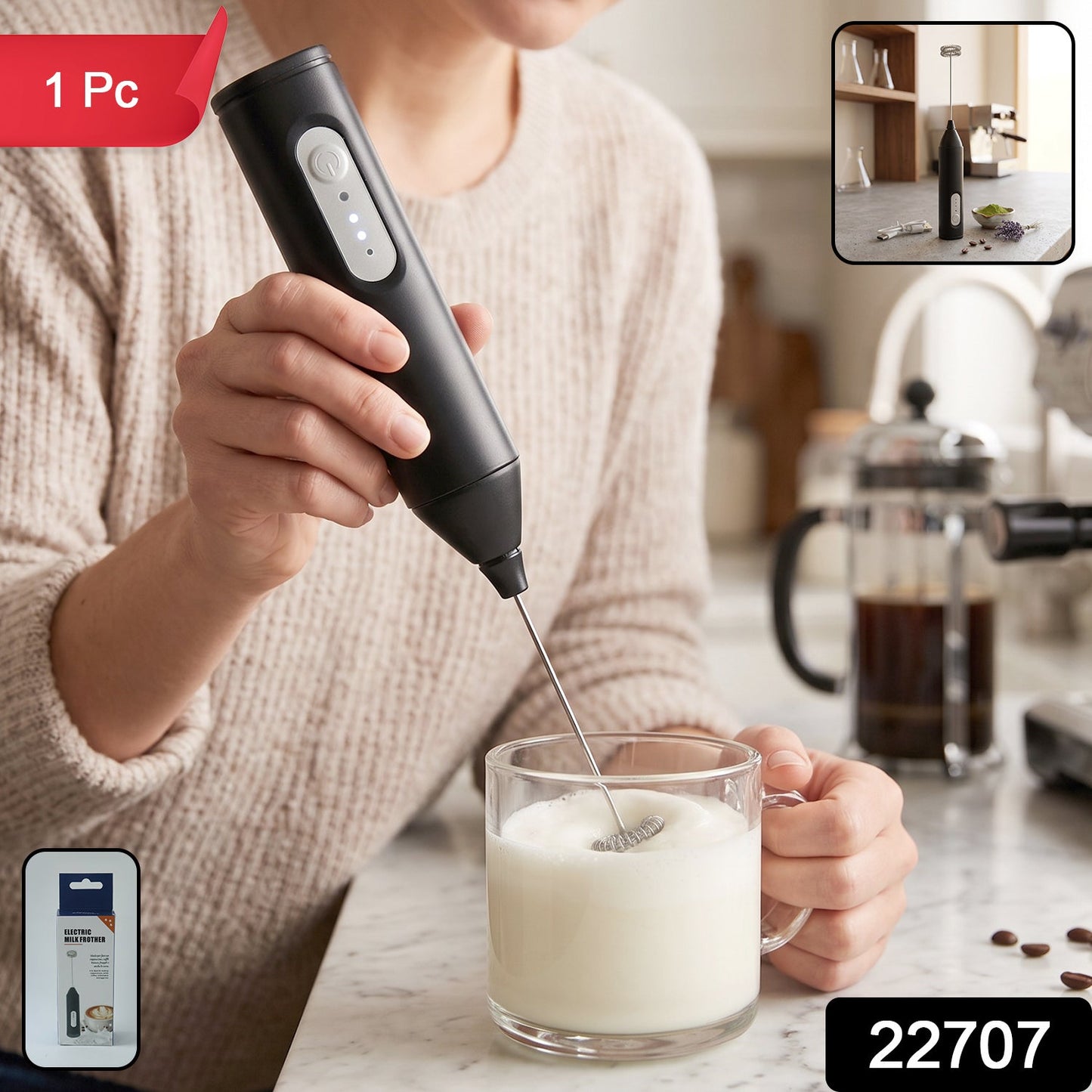 Handheld Electric Milk Frother Battery Coffee Foam Maker Whisk Mixer (1 Pc)